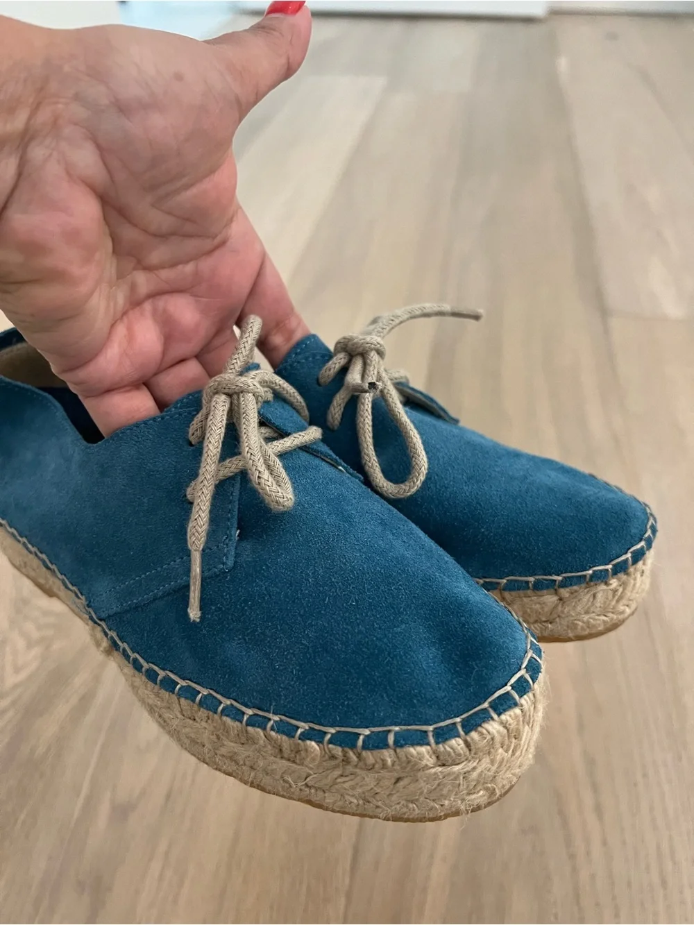 Women's Teal Suede Espadrille Lace-Up Platform